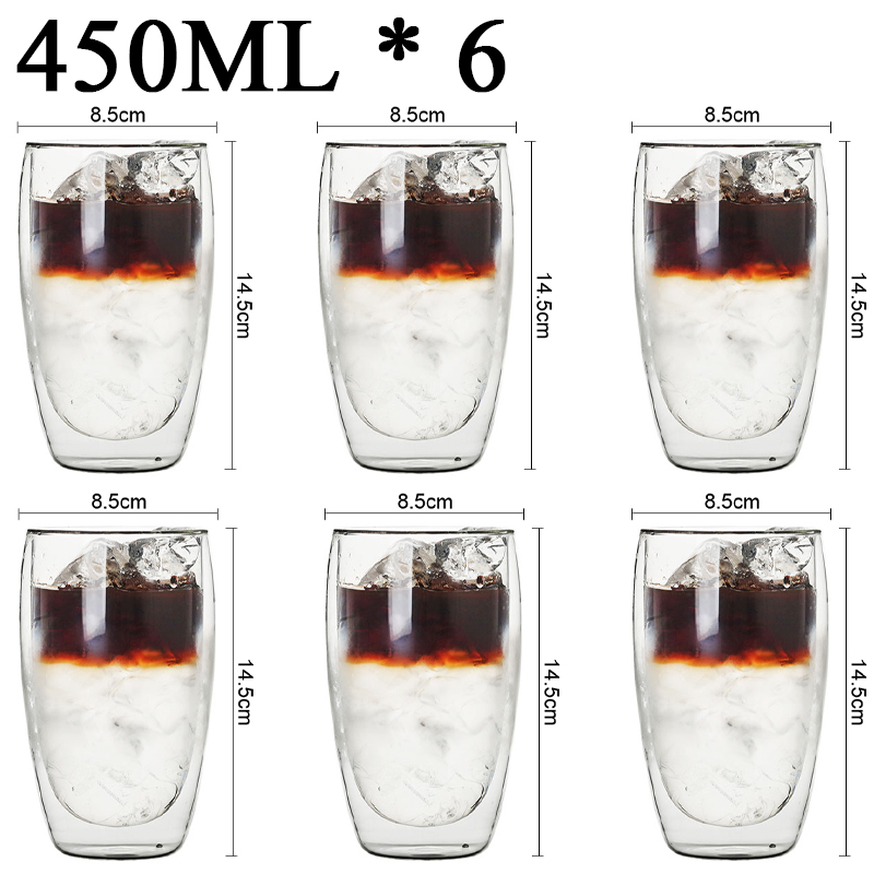 2-18 Stuks Dubbele Wand Hoge Borosilicaatglas Mok Hittebestendige Thee Melk Sap Koffie Water Cup Bar Drinkware Creativiteit Set: 450ML 6PCS