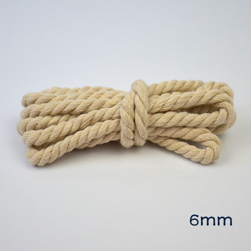 Cuerda de algodón Beige, 100% de algodón grueso, cordones naturales de cáñamo para bolsa, correa para decoración del hogar, accesorios DIY, artesanía de cuerda hecha a mano: 6MM
