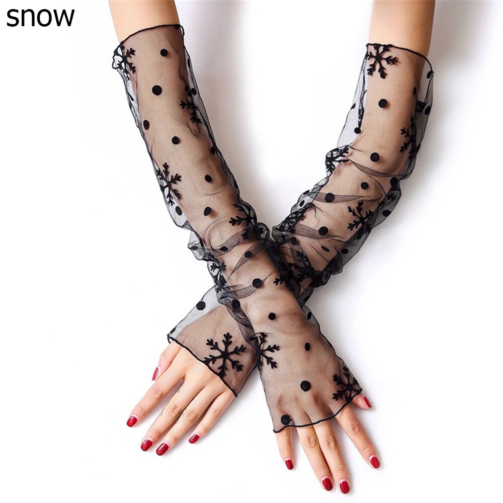 Gants longs en dentelle sans doigts pour femmes, manchons de Protection solaire, maille en dentelle, fins pour cyclisme, mancherons pour les bras de conduite,: snow
