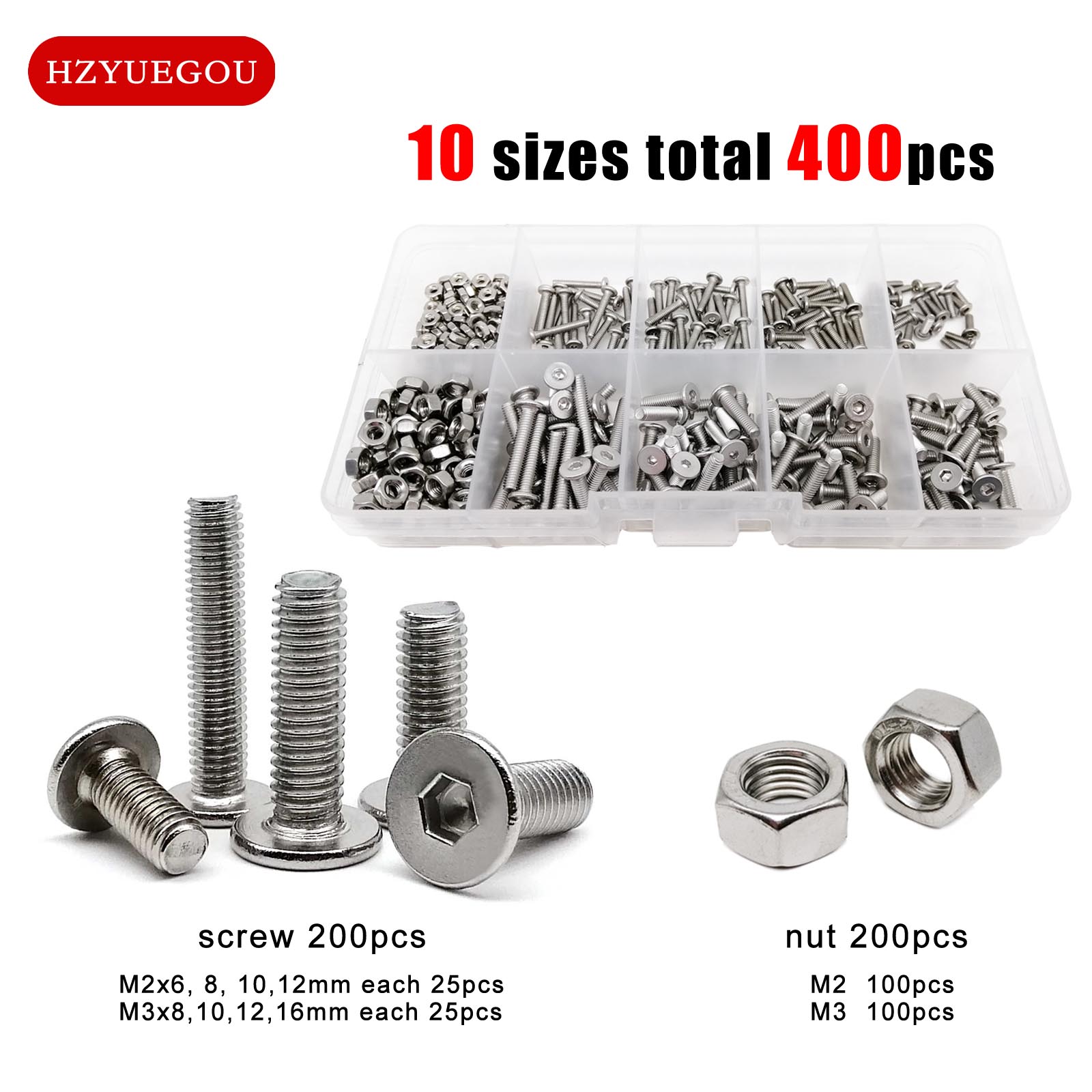400 stk/eske  m2 m3 unbrako sekskant sekskant-innvendig ultratynn flat skivehodeskrue bolt mumle assortert sett 304 a2-70 rustfritt stål: misligholde tittel