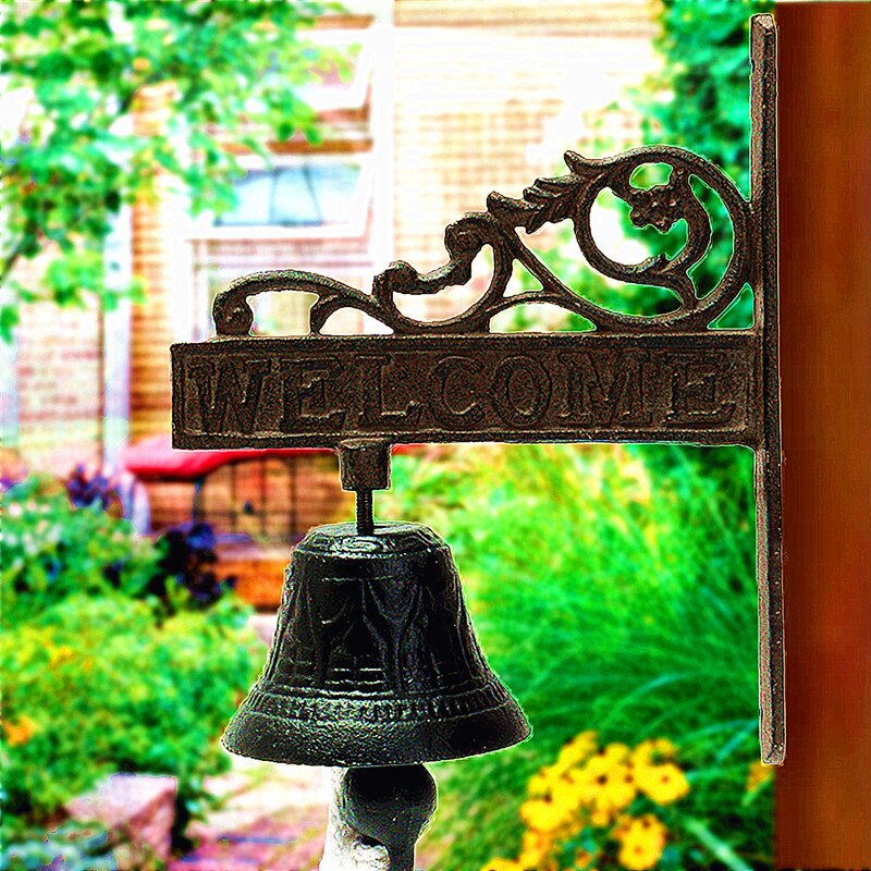 Timbre de Puerta de Hierro y Metal para decoración del jardín, estilo nórdico Vintage, marrón, montado en la pared, de bienvenida, inalámbrico