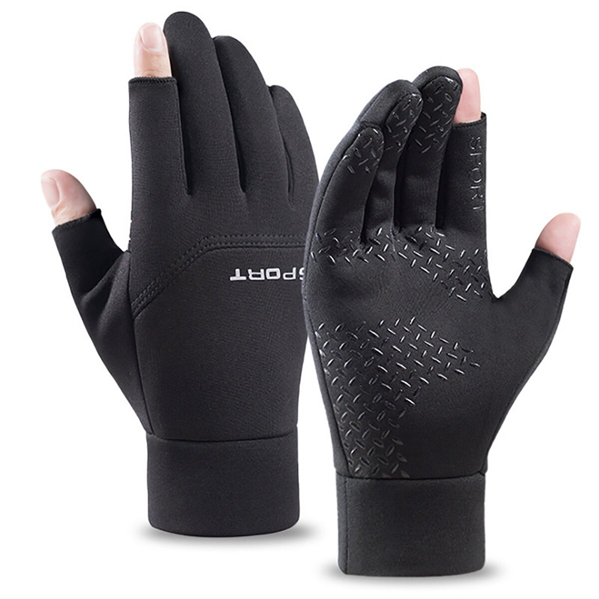 Warm in Autumn and Winter Plush Touch Screen Waterproof Riding Skiing Cold Proof and Anti-Skid Exposed Fingers Men's Glove: 2