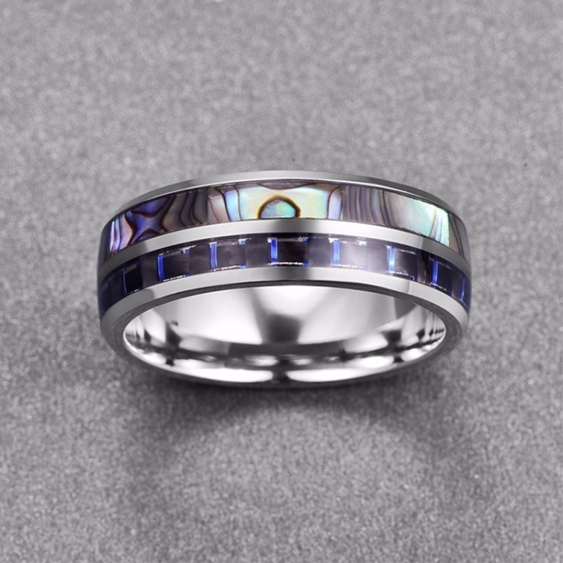 8mm Men Rings Abalone Shell Carbon Fiber Ring Men Titanium Steel Wedding Engagement Anniversary Jewelry