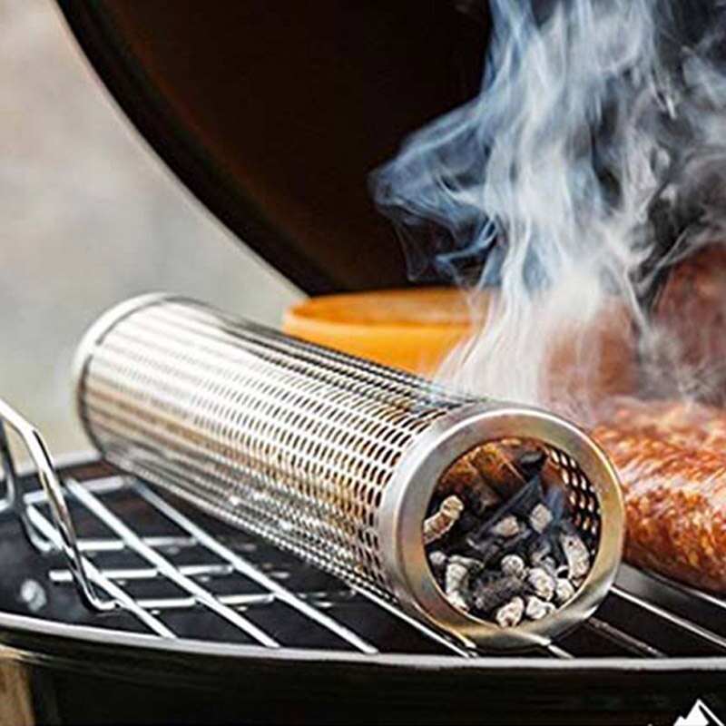 Rostfritt stål rund pellet rökrör mesh rör rökgenerator kök utomhus matlagning grill verktyg tillbehör