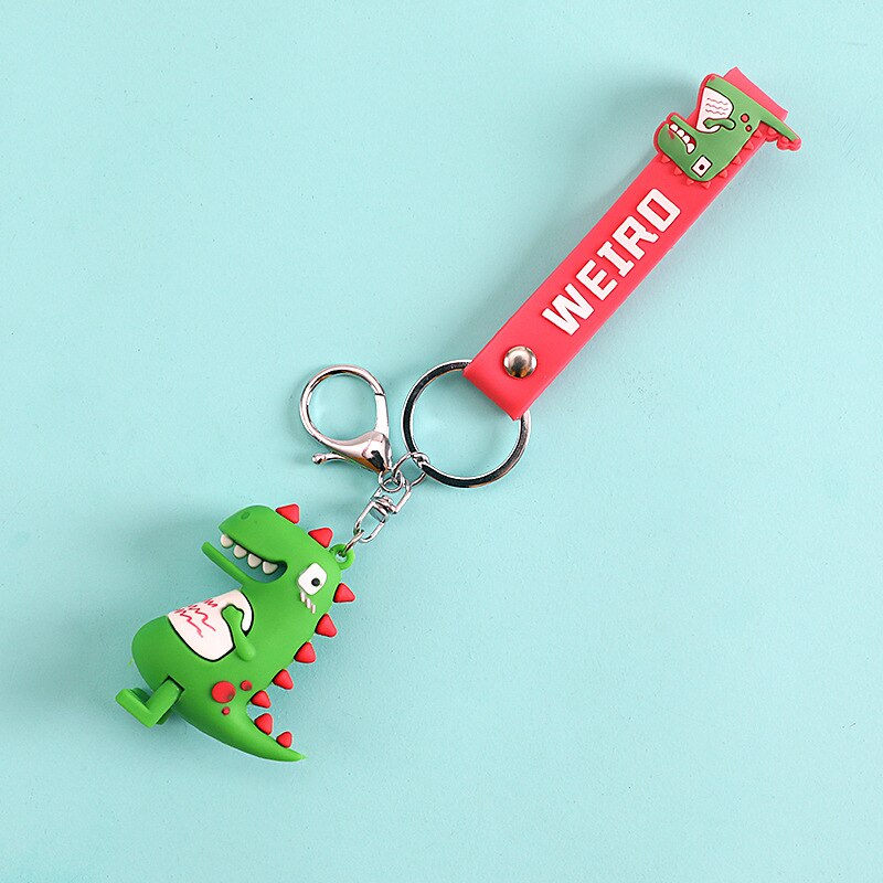 Online sława tendencja miękki Silcone mała lalka dinozaur brelok na klucze z motywem kreskówkowym pierścień pary kluczowa torebka z łańcuszkiem wisiorek: zielony