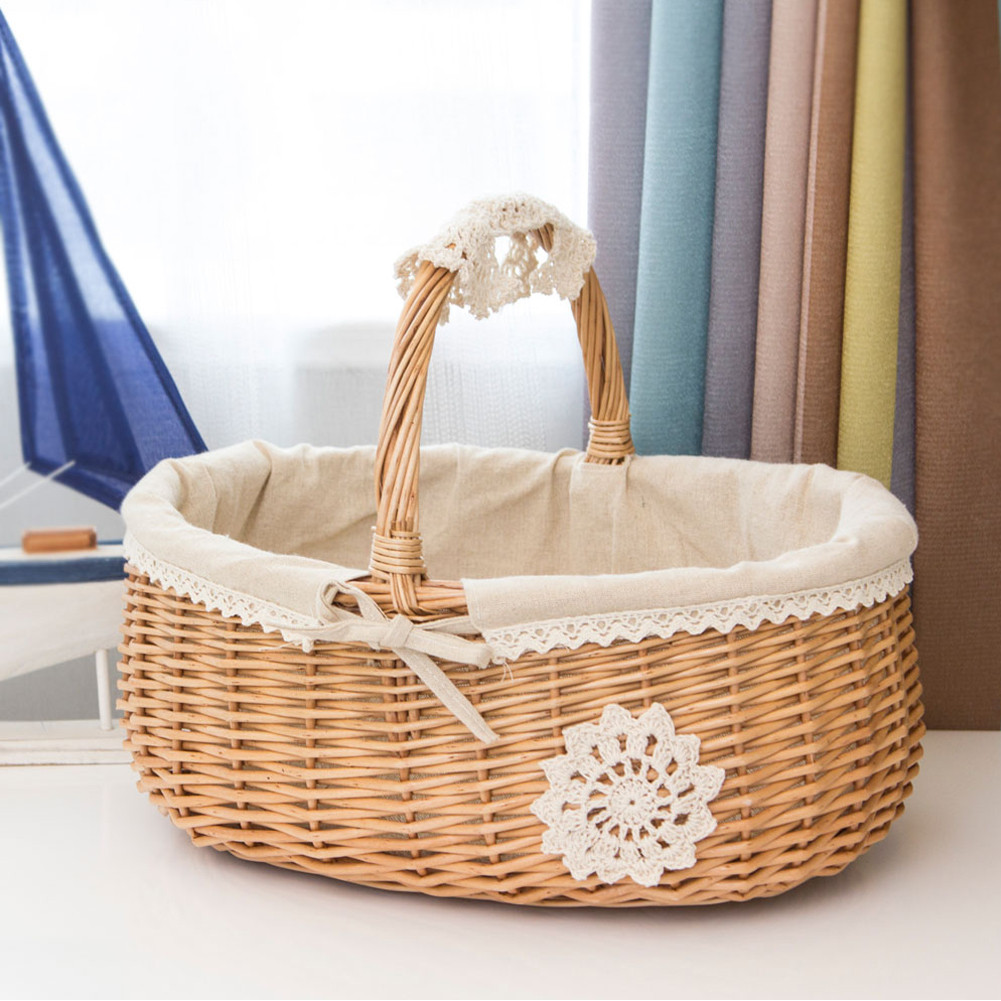 Handgemachte Weide Rattan Korb Mit Tuch Futter Kasten Camping Picknick Korb Obst Lagerung fallen Heimat Dekor Blume Korb: Ursprünglich Titel