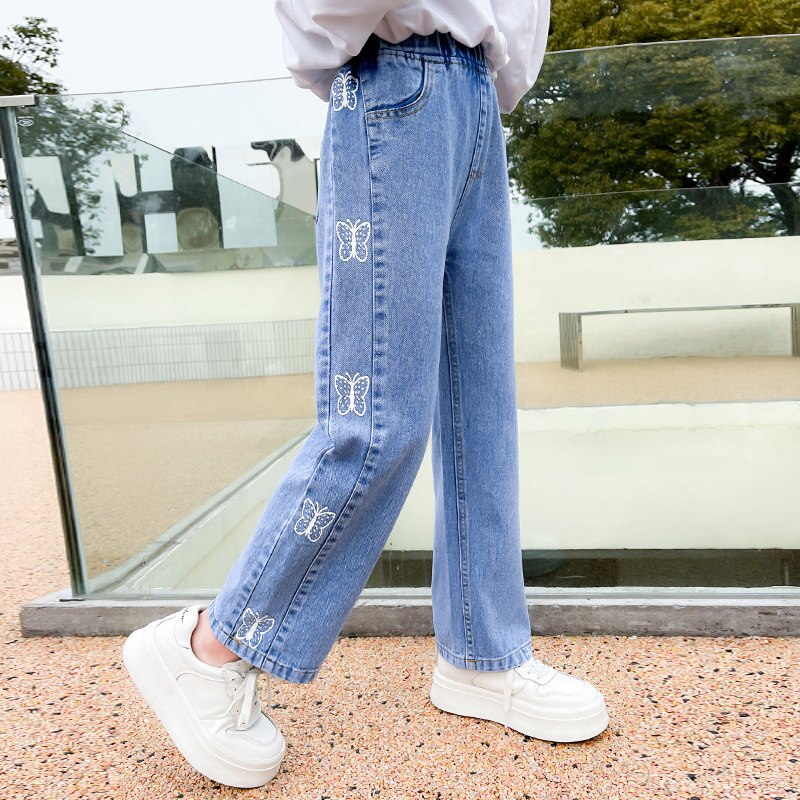 4-14 jahre Mädchen Jeans Mädchen Frühling Koreanische Karikatur lässig Denim Hosen Mädchen Schmetterling Drucken Elastische Taille schlank passen bleistift Hosen: 5