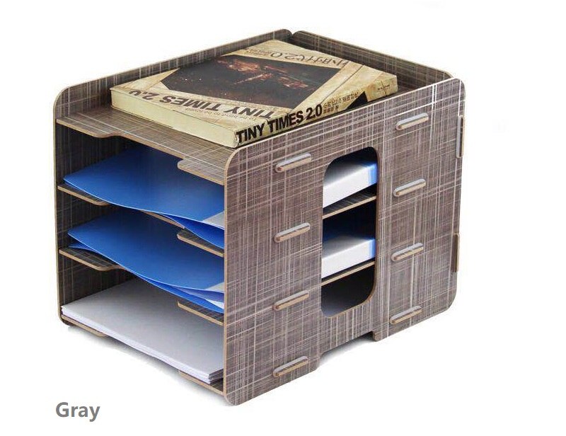 4-Tier Office Wooden File Organizer Paper Tray for File Document Letter Mail Sorter Envelope Magazine Holder, Assembly Required