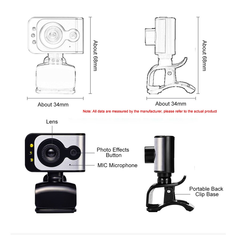 Webcam 12MP HD USB PC Camera Night Vision Function USB 2.0 Built-in Microphone 360 Degree Rotation