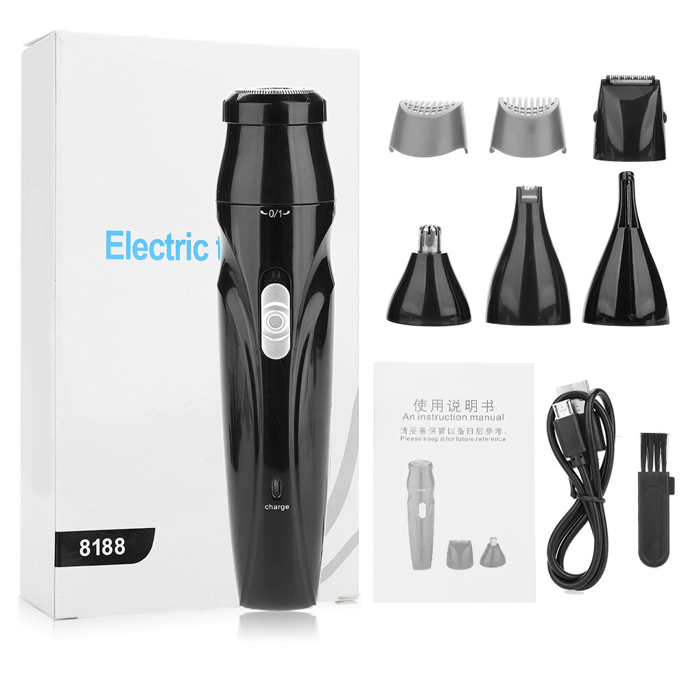 Rasoir électrique 5 en 1 Rechargeable par USB, pour le nez, les oreilles, les cheveux, les sourcils et la barbe: 5in1