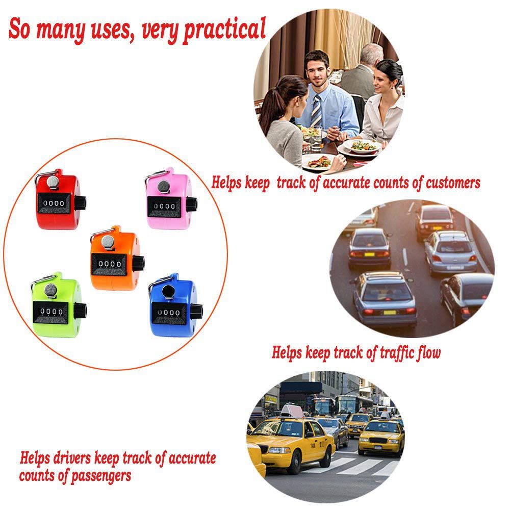 Hand Tally Counter, 5 Pack 4 Digit Hand Held Tally Counter Clicker with Finger Ring,Colors