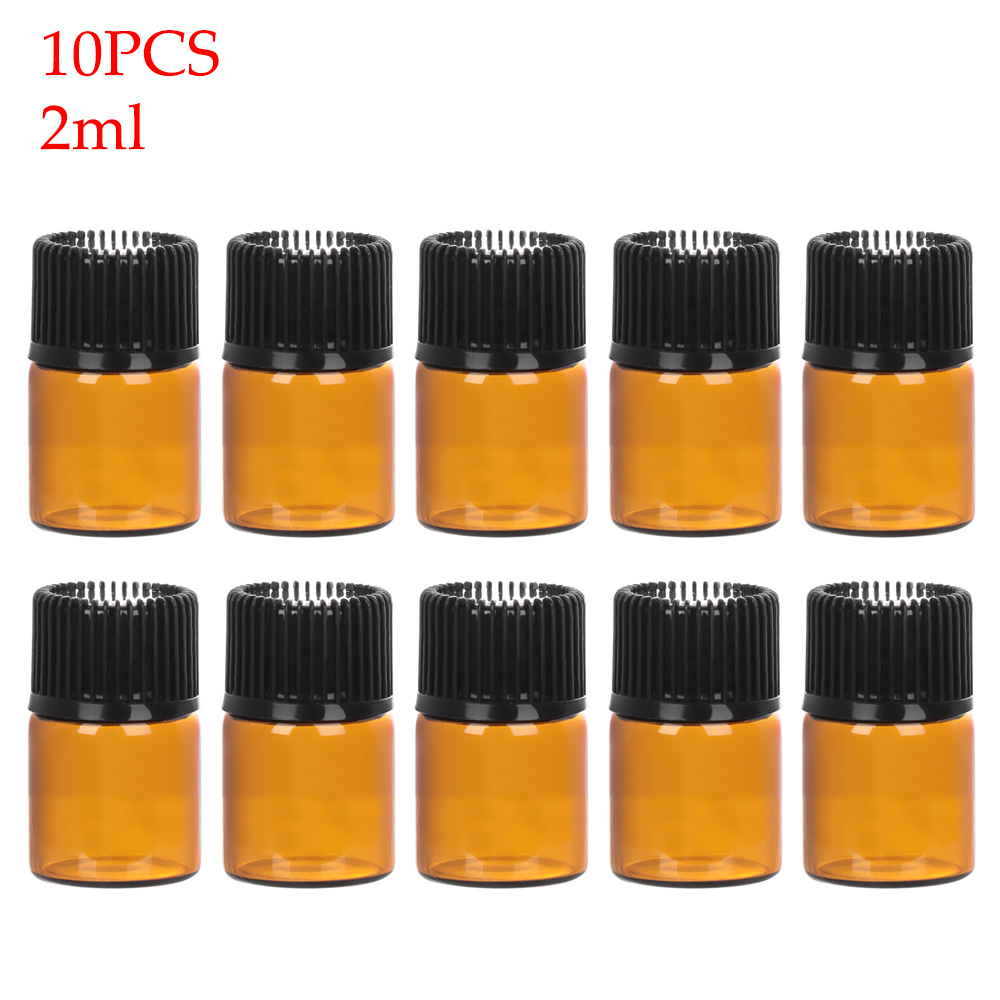 Mini pot d'huile essentielle de 10 pièces 1/2/3/5ml | Bouteille d'huile essentielle, pot d'orifice brun réducteur et bouchon, cosmétique Portable, pot d'échantillon, flacons en verre: 2ml