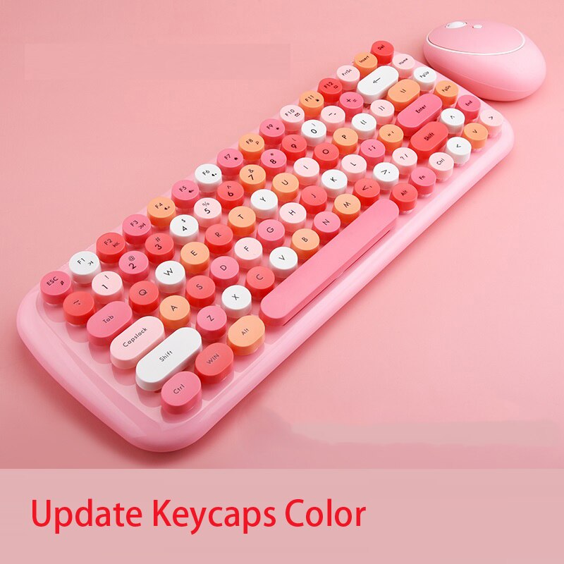 Jelly Comb – ensemble de clavier sans fil, 2.4G, couleurs acidulées, capuchons de touches et souris, pour ordinateur portable, Notebook, PC, pour filles: mixed pink