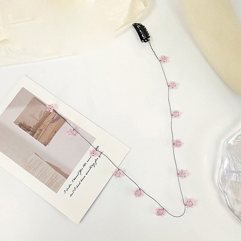 25-36cm/ lots hår tofs blomförlängning hårstrån lång kedja peruk dekoration fest smink hår styling accessoarer: Rosa blomma 36cm