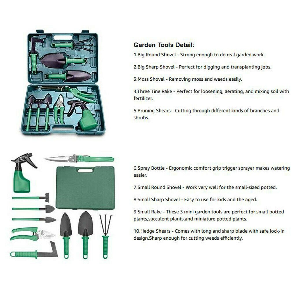 Juego de Herramientas de jardín para el hogar, Kit multifuncional de pala, rastrillo, caja de plástico, embalaje, 10 unids/set por juego