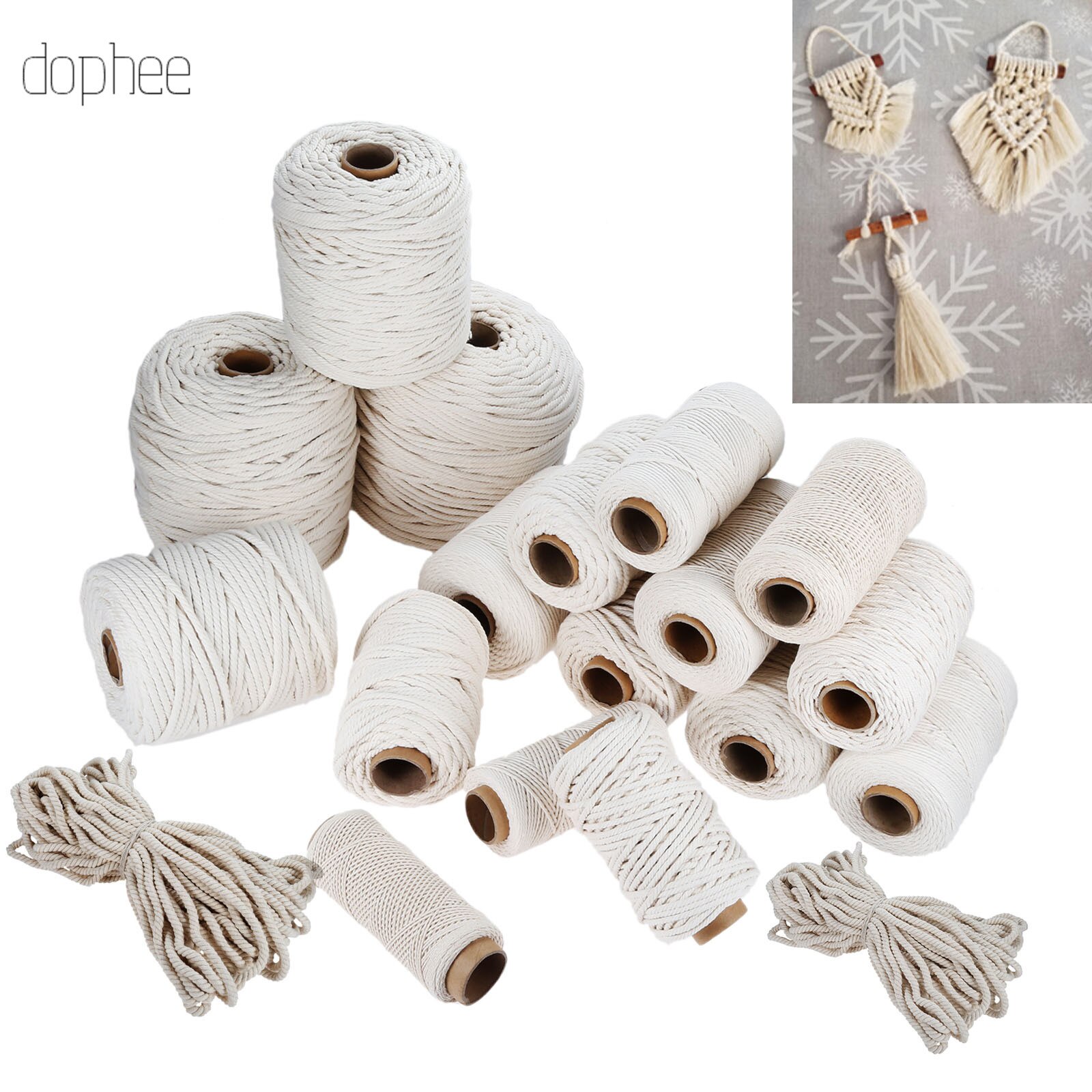 dophee 2-10mm Macrame Rope Twisted String Cotton Cord For Handmade Natural Beige Rope DIY Home Wedding Accessories