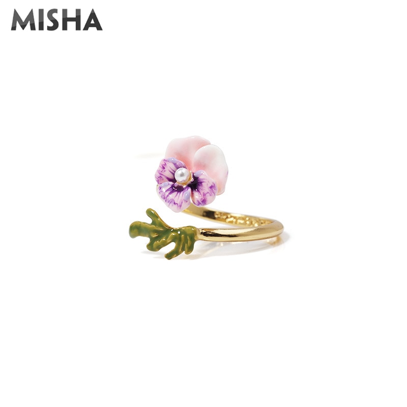 MISHA Enamel Glaze Rings For Women Pansy Flowers Open Rings Ajustable Jewelry Trendy Friend