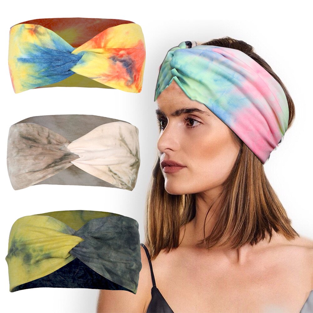 1pc tie dye elastiska huvudskydd cykling yoga sport svett pannband för män kvinnor yoga hår band huvud svett band sport säkerhet
