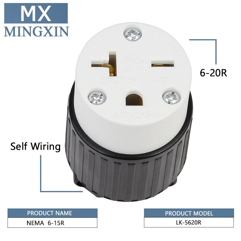 NEMA 6-20R zelftappende bedrading, NEMA VS Anti-fall 6-20R Vrouwelijke Plug Industriële Connector Direct Converter