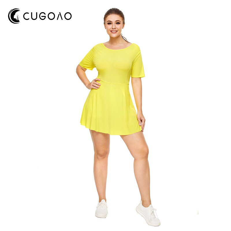 CUGOAO-vestido deportivo de gran tamaño para mujer, ropa deportiva con pantalones cortos, cuello redondo, bádminton, gimnasio, Fitness, talla grande 4XL