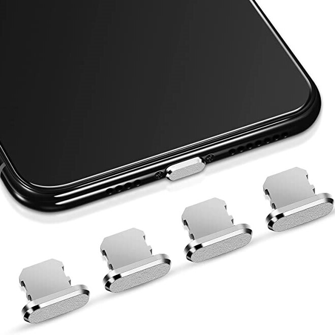 Voor Apple Iphone Metal Anti Dust Plug Charge Port Plug Stopper Cap Cover Voor Iphone 13 12 11 Pro Max X Xr 8 7 6S Plus Dustplugs: 4pcs metal silver