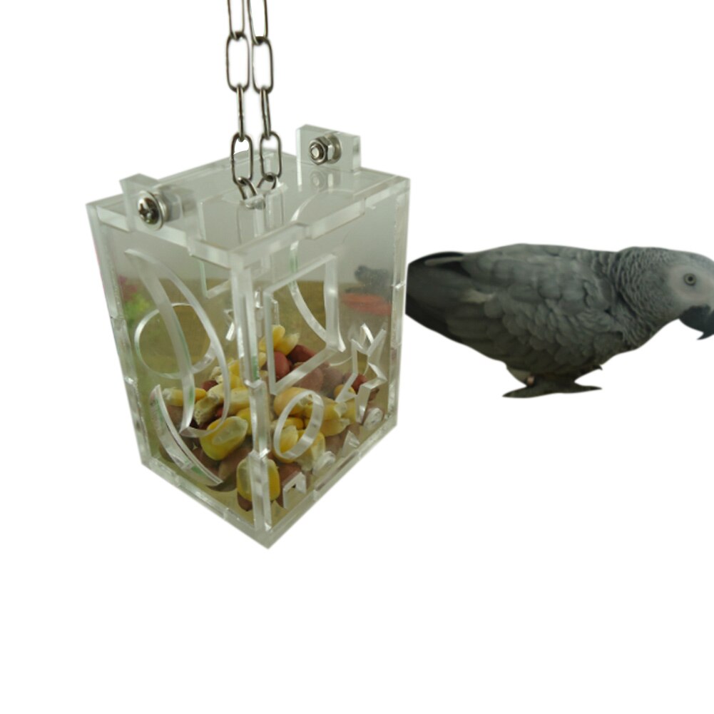 Parrots Food Feeder Hanging Feeding Toy Birds Bell Foraging Chain Round Square Bird Feeder FP8 JY13