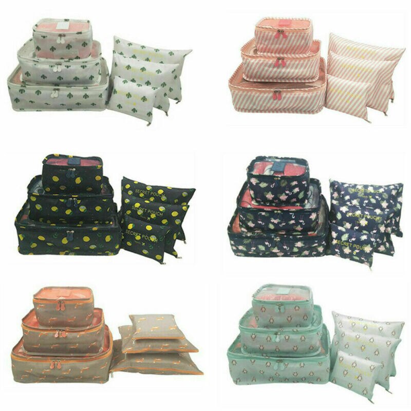 Unisex 6pcs Stampa Sacchetto di Immagazzinaggio di Corsa Vestiti Biancheria Intima Cosmetici di Cortesia di Imballaggio Imballaggio Cubi Risparmio di Spazio Dei Bagagli Del Sacchetto