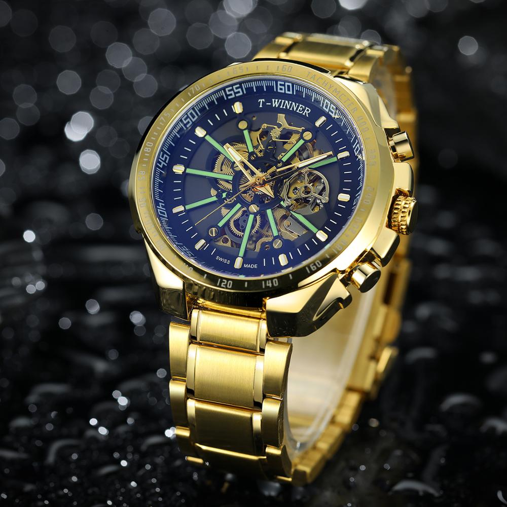 Winnaar Skeleton Dial Automatische Mechanische Horloge Waterdicht Mannelijke Lichtgevende Hand Polshorloge Topmerk Luxe Mannen Horloges