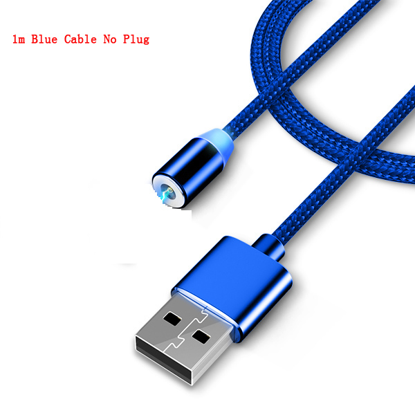 Cable magnético redondo de 8 pines tipo C, Conector Micro USB C, adaptador de cargador magnético de teléfono de carga rápida para iPhone, Cable de cargador de 1m: Blue Cord No Plug