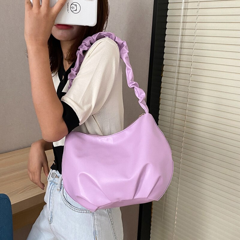 Bolsa nube plisada para mujer, bolso de hombro de cuero de PU, informal, para la axila, bolso pequeño, bolsa de la compra para mujer, bolso