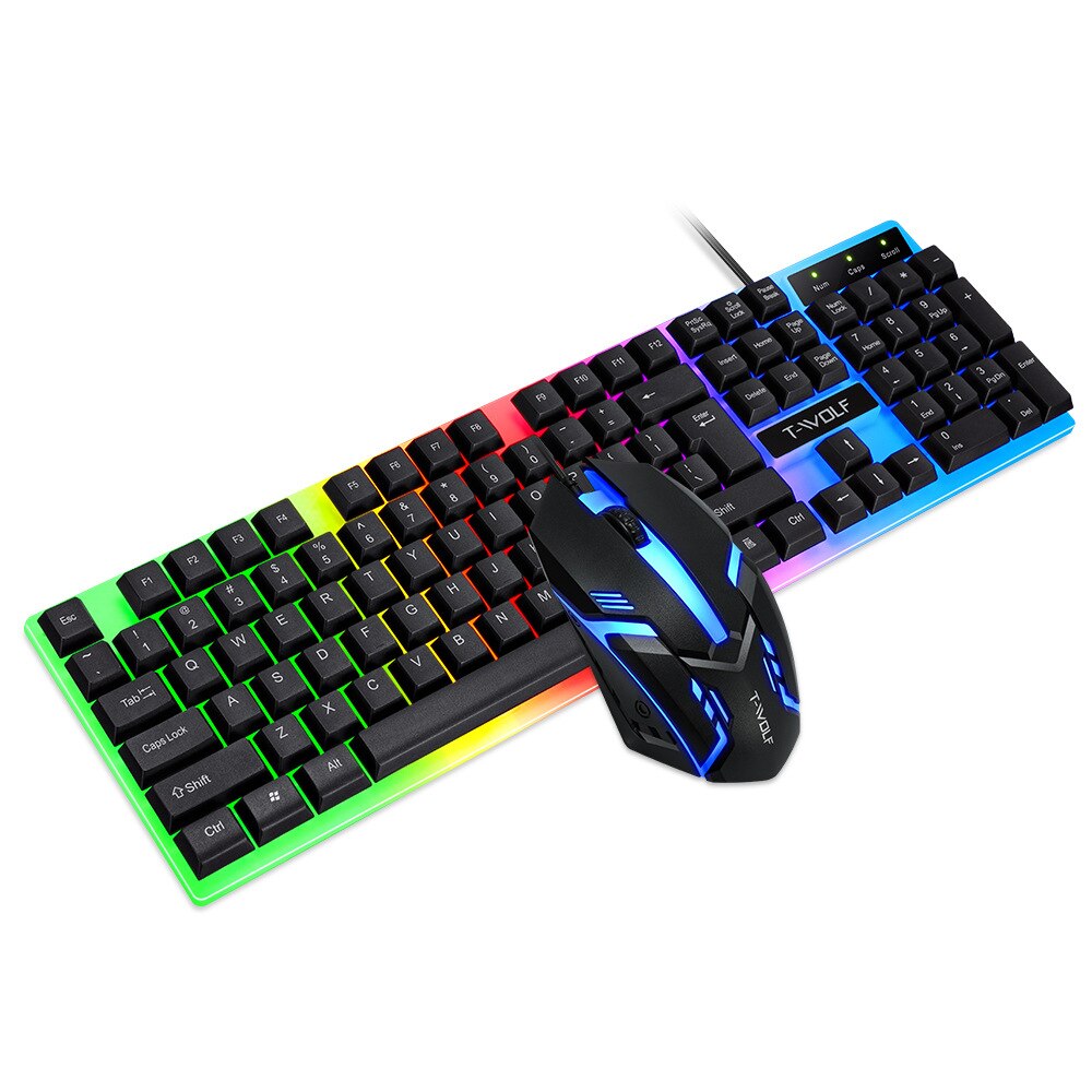 Wired Gaming Keyboard and Mouse Set 104 key Rainbow Backlight Waterproof Game Keyboard Mechanical Feeling Teclados for PC Laptop: black