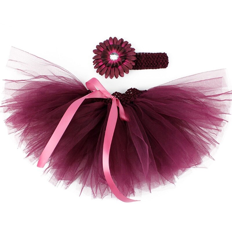 3 Pcs Baby Zuigelingen Mesh Tutu Rok Riem Bloem Hoofdband Set Pasgeboren Fotografie Props Foto Schieten Kleding Outfits: wine red