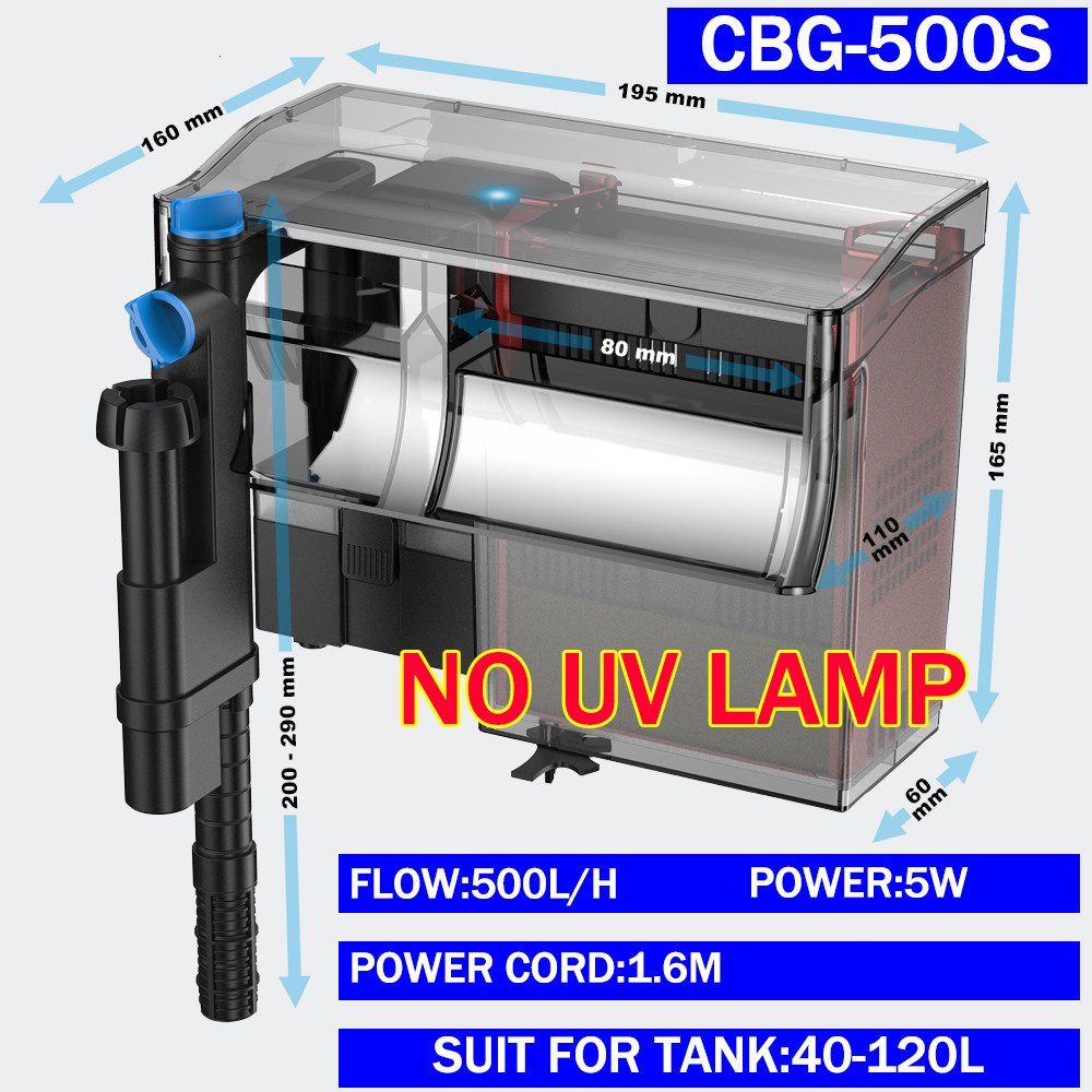 Grech aquarium hang-on uv-lamp filter waterval uvc-sterilisator verlichting dompelfilter extern aquarium powerfilter oppervlakteskimmer: Grijs
