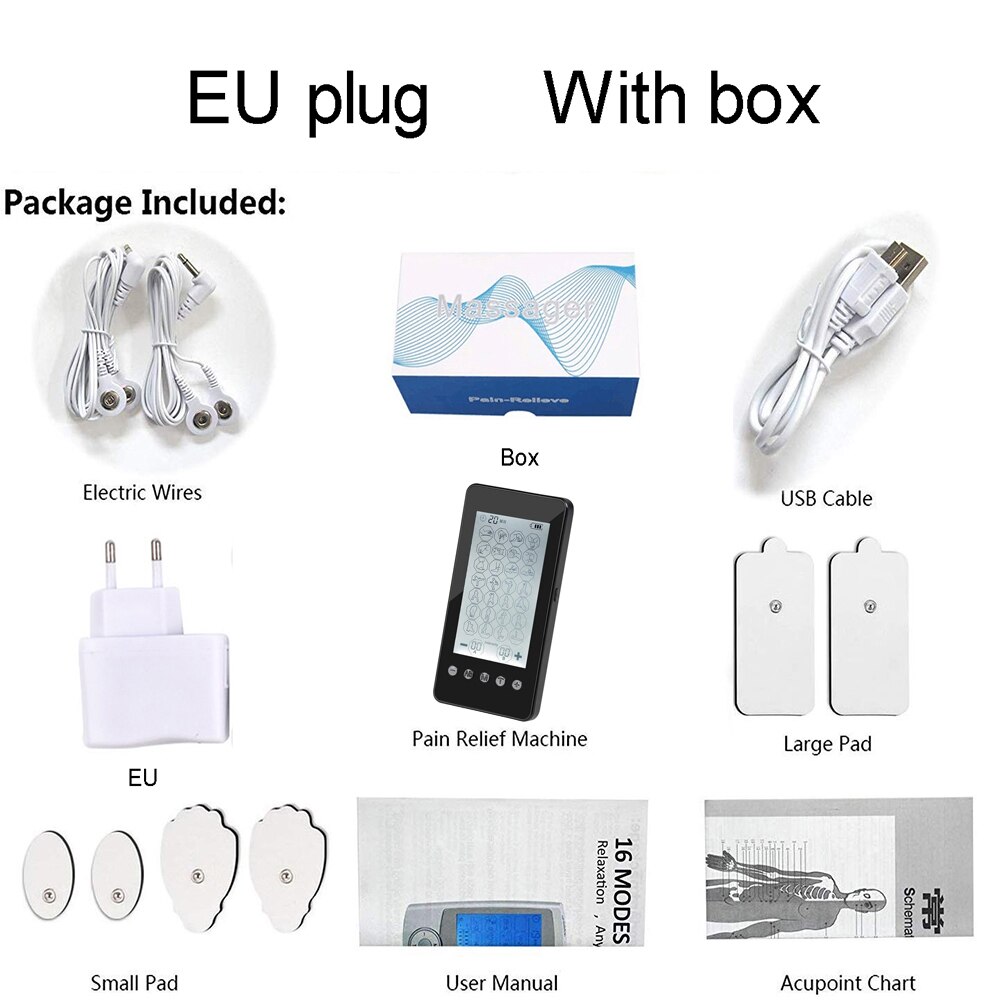 Tientallen Machine Spierstimulator Oplaadbare Elektrostimulatie Effectieve Pijnbestrijding Behandelen Nek Ischias Puls Stimulator: EU plug with box