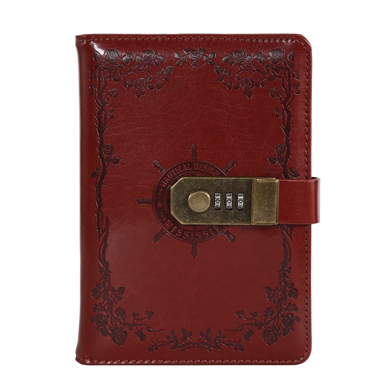 Diario de cuero Pu A5 con bloqueo, planificador, contraseña, cuadernos Retro y diarios, Agenda, cuaderno de notas, suministros para cuaderno de colegio