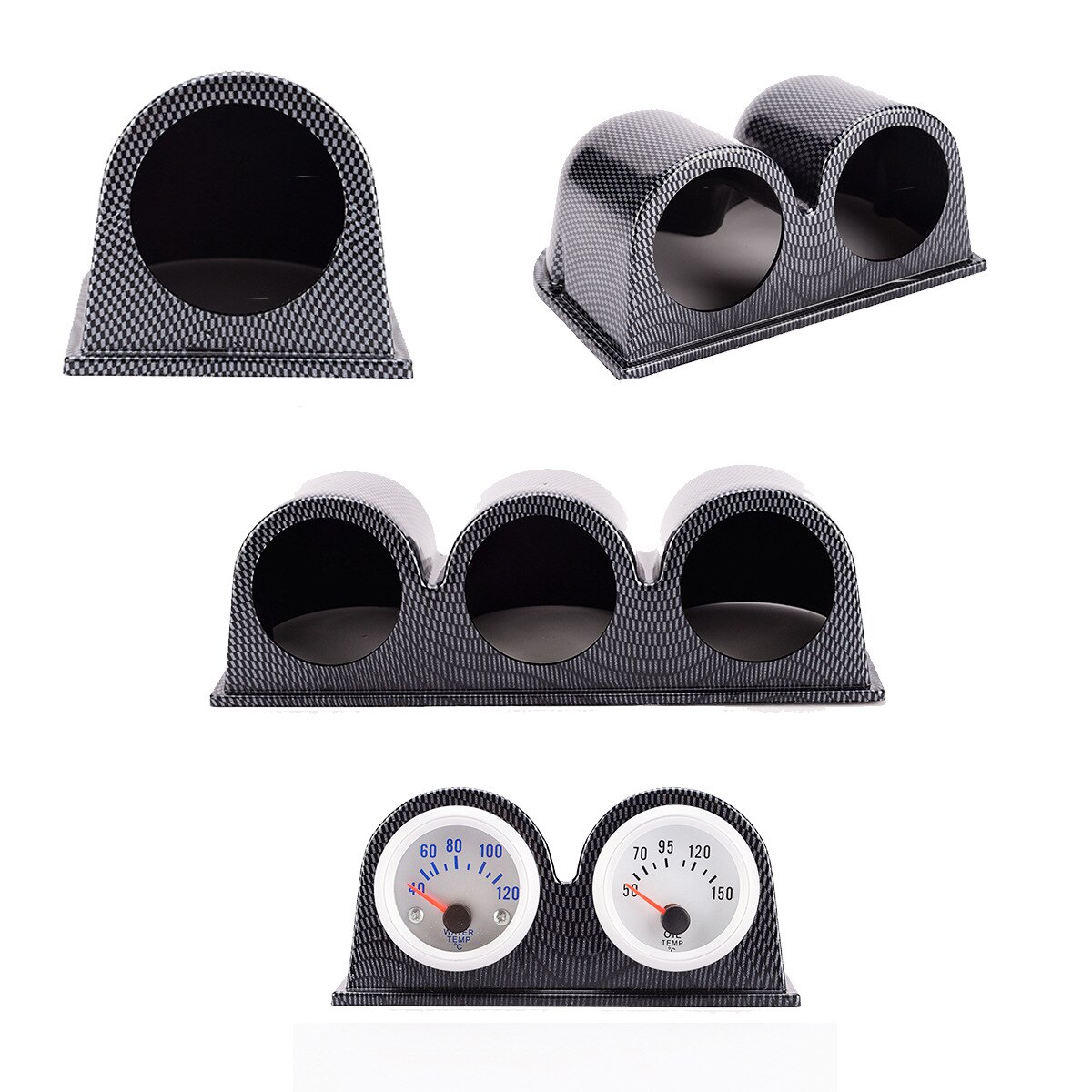 52Mm Universele Auto Dashboard Montage Rekken Abs Carbon Patroon/Zwart Optioneel Dashboard Installatie