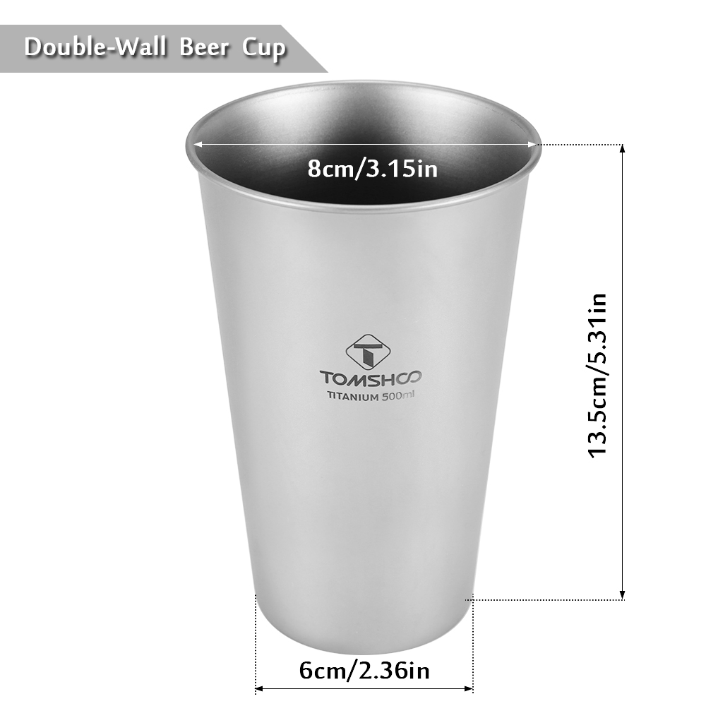 TOMSHOO Titanium Cup Single-Wall Beer Cup 17oz 500ml Ultralight Water Cup Coffee Tea Mug Tableware Camping Cup For BBQ Picnic