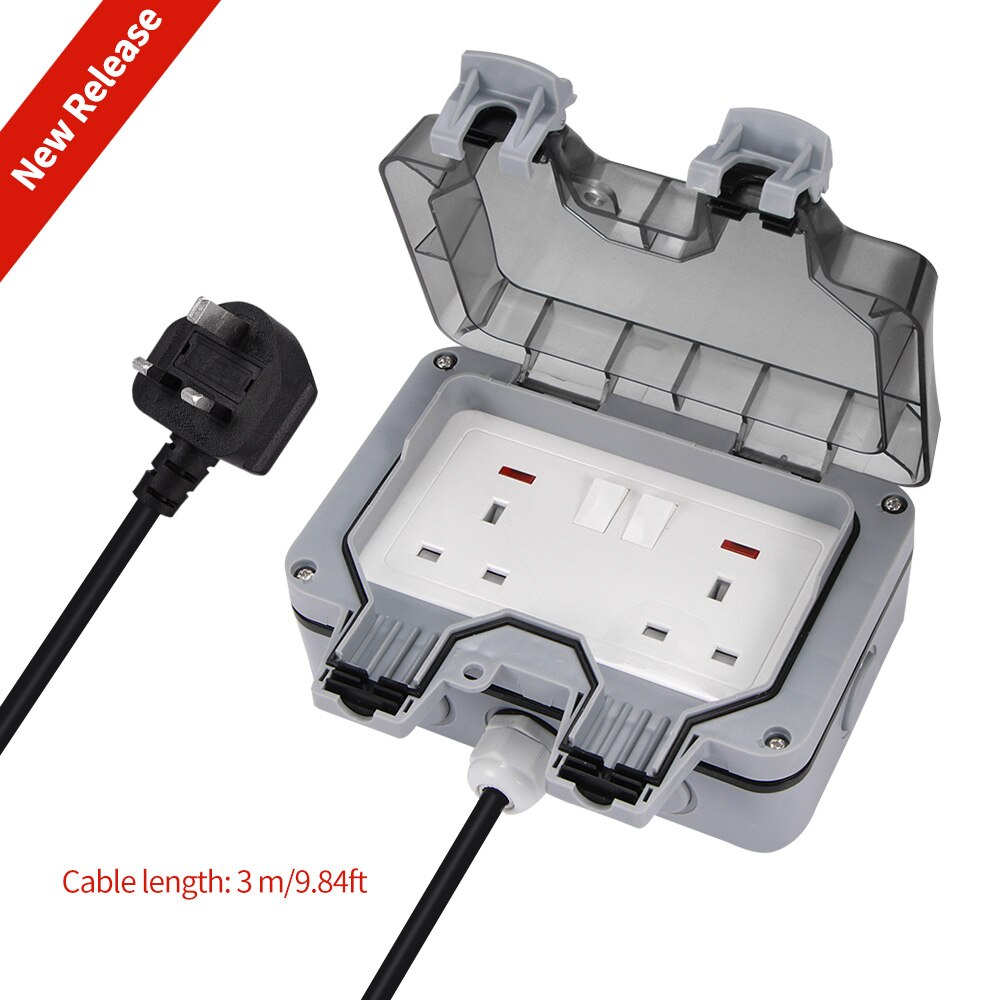 IP66 Waterproof Weatherproof Outdoor Wall Power Socket 16A Double EU Standard Electrical Outlet Grounded AC 220-250V For Garden
