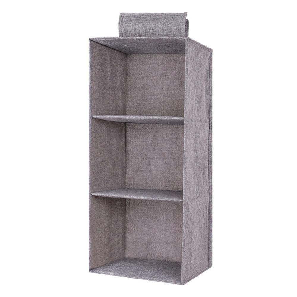 Porte-pochettes en tissu de lin à 5 cellules, organiseur de vêtements, support de garde-robe sac suspendu sac de rangement organisateurs de vêtements: Light Gray / 3 Layers