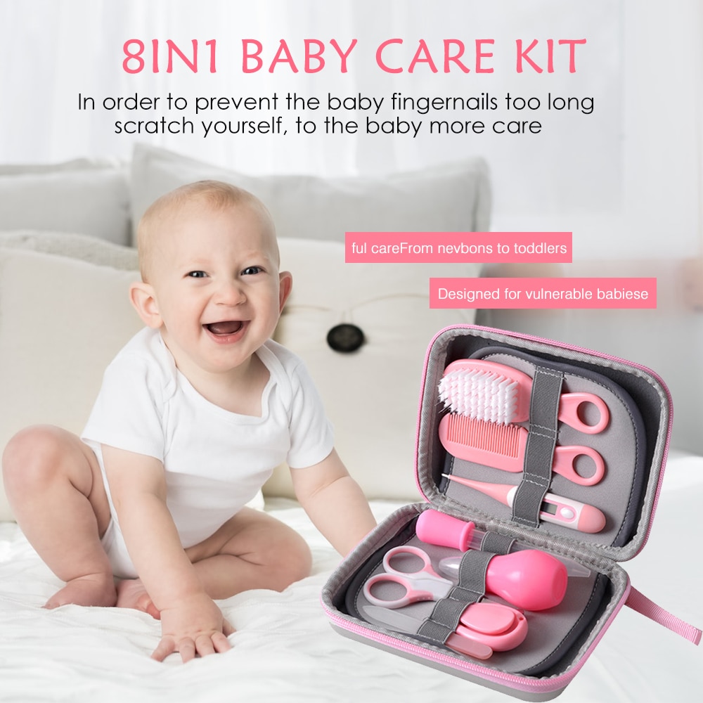 8 stk baby plejesæt til nyfødte baby kit higiene bebe negle hår termometer pleje børste baby tilbehør nyfødt sæt