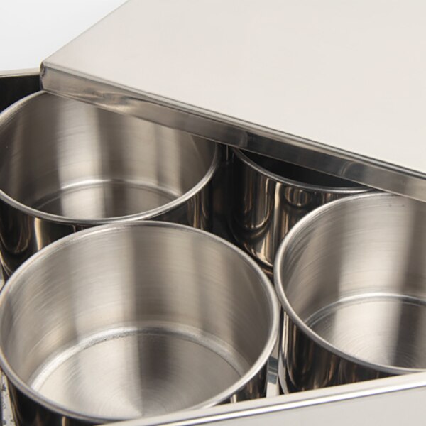 Stainless Steel Seasoning Spice Box Storage Round Container with Clamshell Cover Detachable for Kitchen 6 Grid