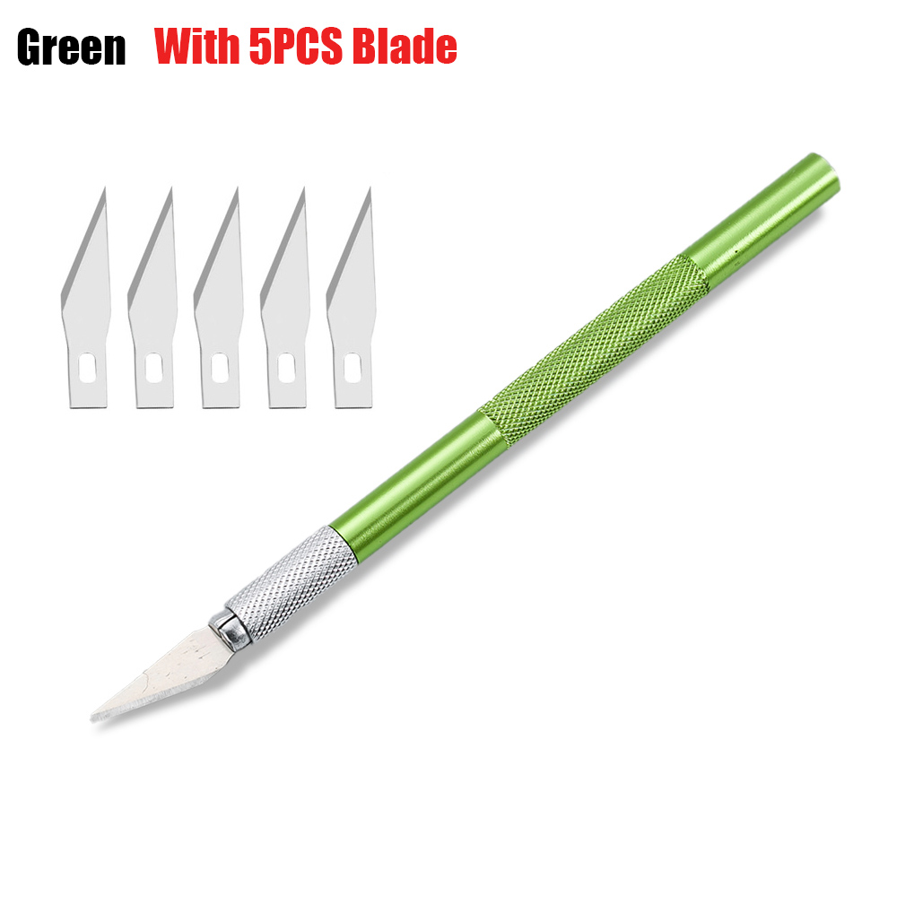 Carving Metal Knife DIY Art Cutting Tool Craft Cutting Kinfe Engraving Cutter with Blade Safety Cutter Paper Knife Cutting Pen: green 1 set