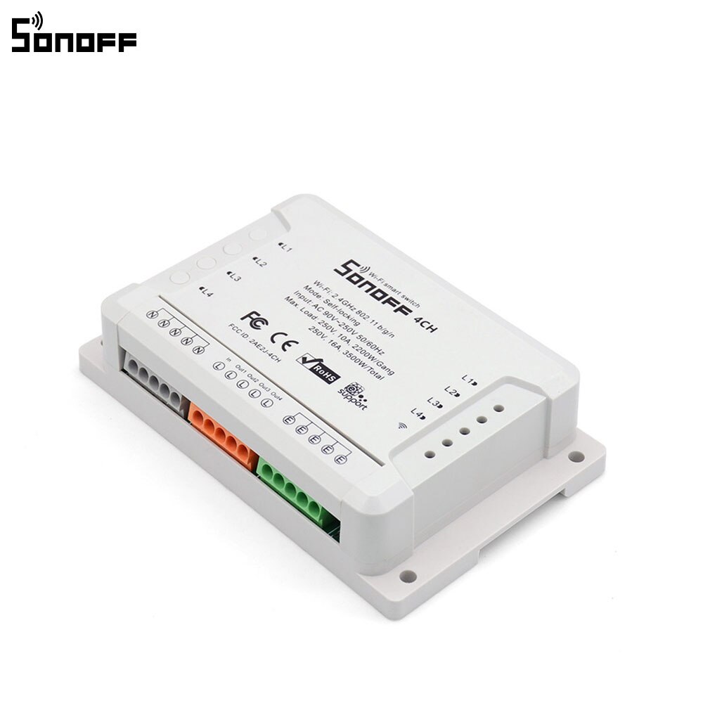 Sonoff 4CH R2 4 Gang Wifi Licht Smart Switch, 4 Kanalen Elektronische Schakelaar Ios Android App Controle, werkt Met Alexa Google Thuis