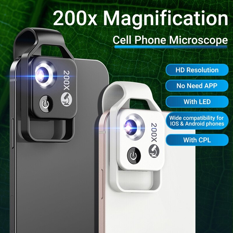 Apexel 200X Vergroting Microscoop Lens Mobiele Led Light Mini Pocket Macro Lenzen Voor Iphone Alle Smartphones