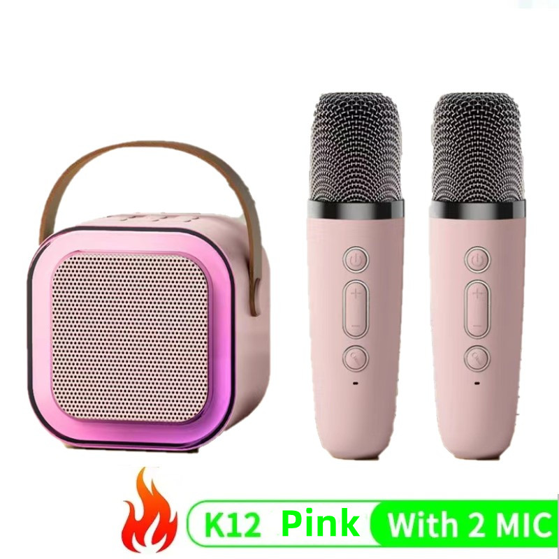 Draadloze Karaoke Speaker Bluetooth Microfoon K12 Home KTV Karaoke Machine RGB Licht Draagbare Mini Bluetooth Speaker: Roze