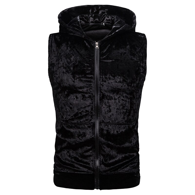 königlich Blau Hoodie Reißverschluss Weste Männer Neue Ärmel Große Tasche Mit Kapuze Westen Herren lässig Warme Bequeme Chaleco hombre: Schwarz / uns Größe 2XL