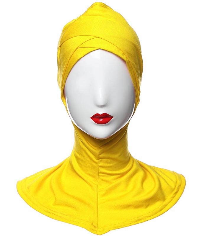 1 fuld cover indre kors hijab kasketter muslimsk turban hat kvinder islamisk undertørklæde hætte solid modal hals hoved under hijab cagoule: Guld