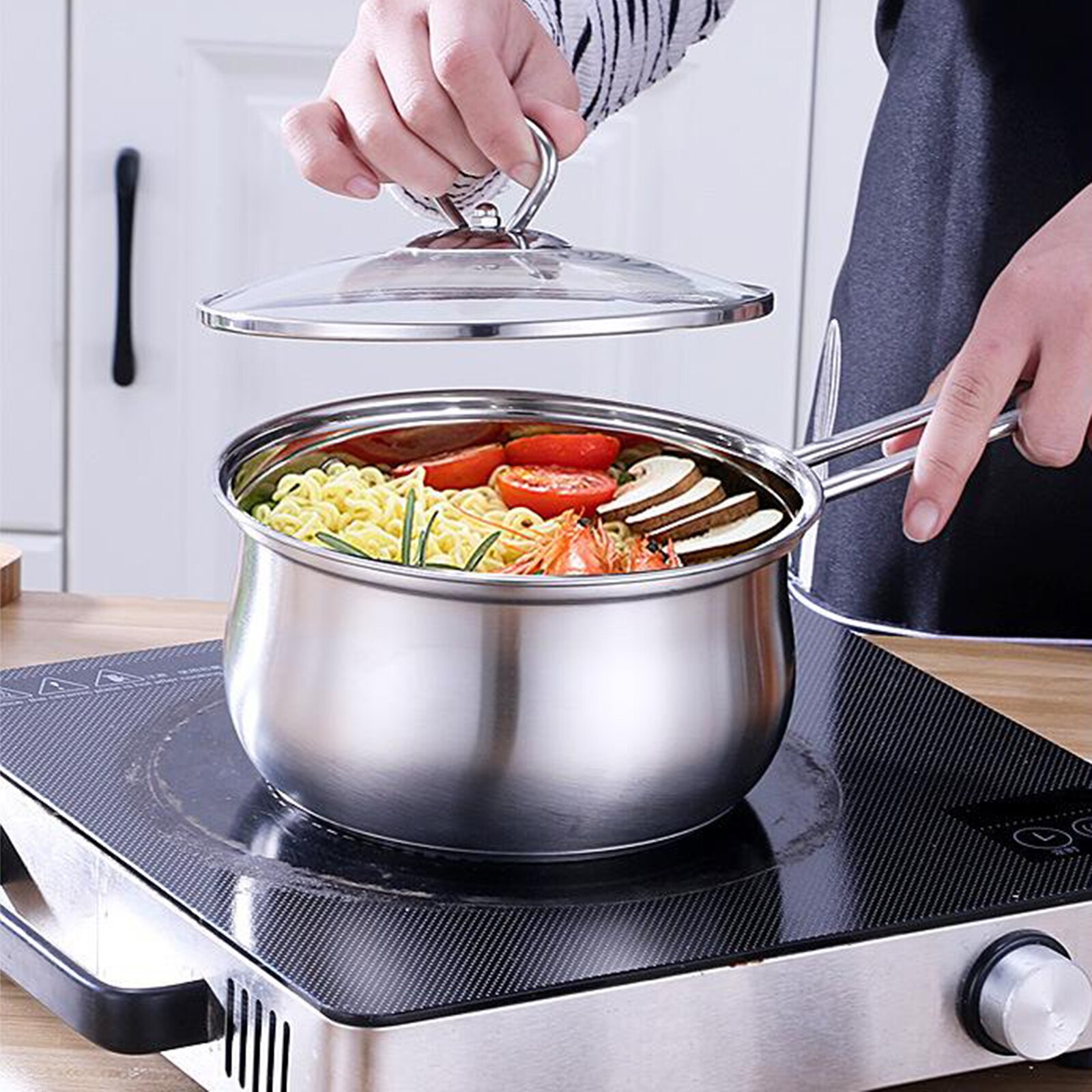 Milk Sauce Soup Pan Stock Pot Stockpot w/ Lid Non Stick Picnic Cookware