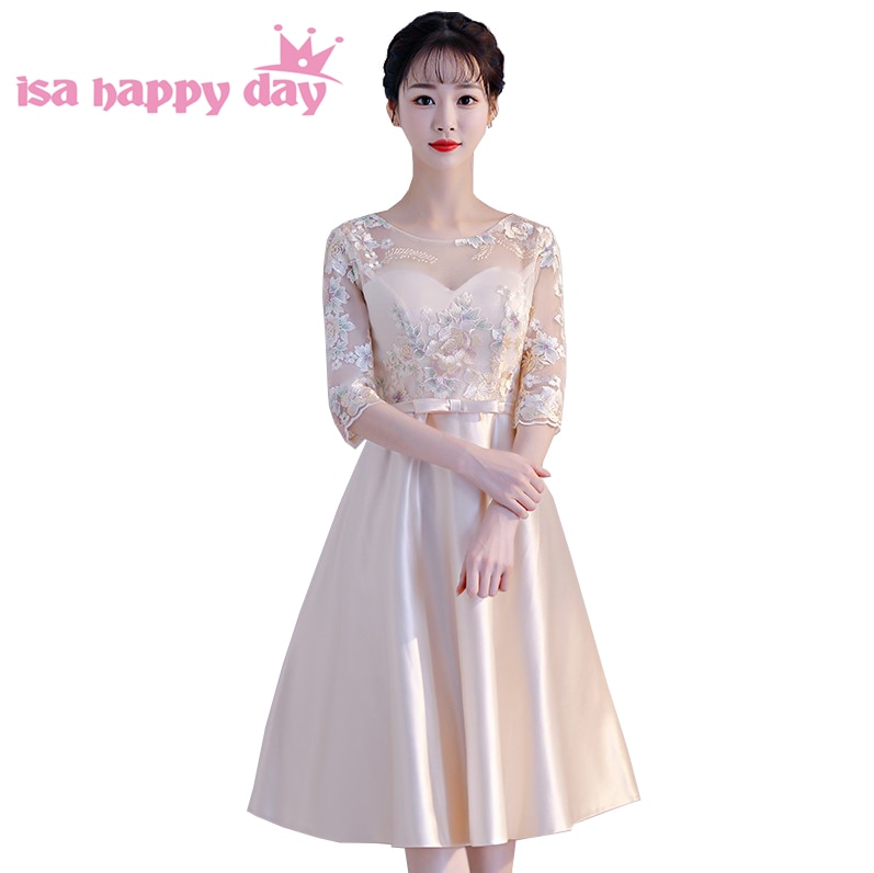 Vestidos de con mangas para damas de honor de satén color champán para adolescentes vestidos de dama de honor para mujeres para boda debajo de 100 H4270