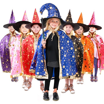 Børn halloween kostume troldmand heks kappe hat hat sæt børn jul fest cosplay kappe fødselsdags fest forsyninger